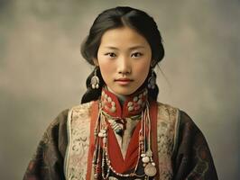 An old colored photograph of a asian woman from the early 1900s AI Generative photo