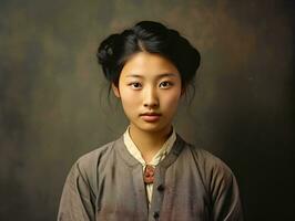 An old colored photograph of a asian woman from the early 1900s AI Generative photo