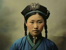 An old colored photograph of a asian woman from the early 1900s AI Generative photo