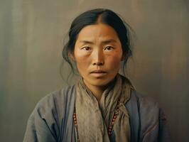 An old colored photograph of a asian woman from the early 1900s AI Generative photo