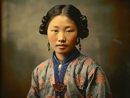 An old colored photograph of a asian woman from the early 1900s AI Generative photo