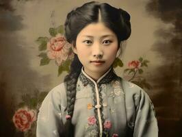 An old colored photograph of a asian woman from the early 1900s AI Generative photo