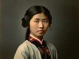 An old colored photograph of a asian woman from the early 1900s AI Generative photo