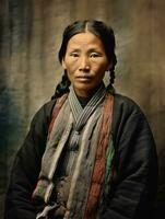 An old colored photograph of a asian woman from the early 1900s AI Generative photo