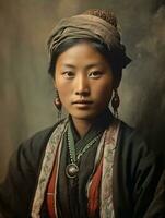 An old colored photograph of a asian woman from the early 1900s AI Generative photo