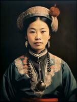 An old colored photograph of a asian woman from the early 1900s AI Generative photo