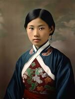 An old colored photograph of a asian woman from the early 1900s AI Generative photo