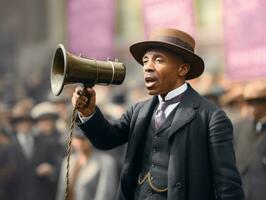 Historic colored photo of a man leading a protest AI Generative