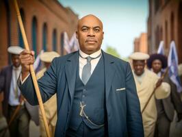 histórico de colores foto de un hombre líder un protesta ai generativo