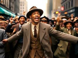 Historic colored photo of a man leading a protest AI Generative