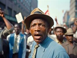 histórico de colores foto de un hombre líder un protesta ai generativo