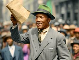 Historic colored photo of a man leading a protest AI Generative