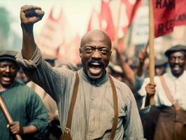 histórico de colores foto de un hombre líder un protesta ai generativo