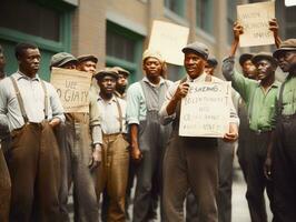 histórico de colores foto de un hombre líder un protesta ai generativo