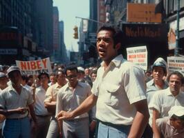 histórico de colores foto de un hombre líder un protesta ai generativo