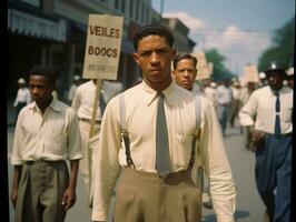 histórico de colores foto de un hombre líder un protesta ai generativo