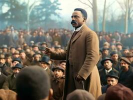 Historic colored photo of a man leading a protest AI Generative