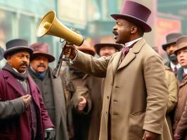 Historic colored photo of a man leading a protest AI Generative