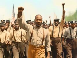 histórico de colores foto de un hombre líder un protesta ai generativo