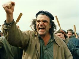 histórico de colores foto de un hombre líder un protesta ai generativo