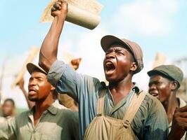 histórico de colores foto de un hombre líder un protesta ai generativo