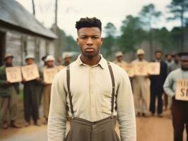 Historic colored photo of a man leading a protest AI Generative