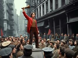 histórico de colores foto de un hombre líder un protesta ai generativo