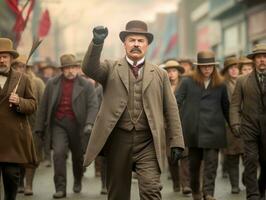 histórico de colores foto de un hombre líder un protesta ai generativo