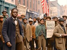 histórico de colores foto de un hombre líder un protesta ai generativo