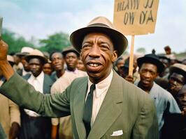 histórico de colores foto de un hombre líder un protesta ai generativo