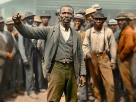 histórico de colores foto de un hombre líder un protesta ai generativo