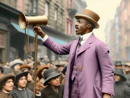 histórico de colores foto de un hombre líder un protesta ai generativo