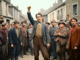 histórico de colores foto de un hombre líder un protesta ai generativo