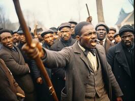 histórico de colores foto de un hombre líder un protesta ai generativo