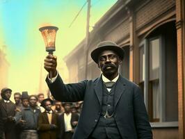 histórico de colores foto de un hombre líder un protesta ai generativo