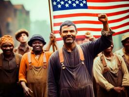 histórico de colores foto de un hombre líder un protesta ai generativo