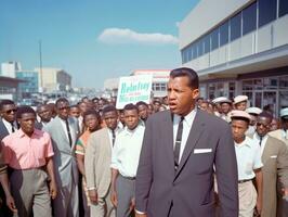 Historic colored photo of a man leading a protest AI Generative