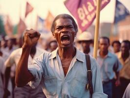histórico de colores foto de un hombre líder un protesta ai generativo