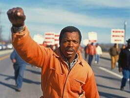 histórico de colores foto de un hombre líder un protesta ai generativo