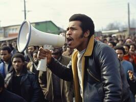 histórico de colores foto de un hombre líder un protesta ai generativo