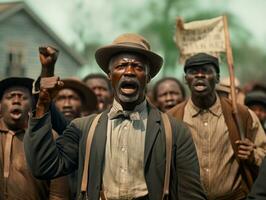 histórico de colores foto de un hombre líder un protesta ai generativo