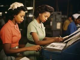 Historic colored photo of a womans daily work in the past AI Generative
