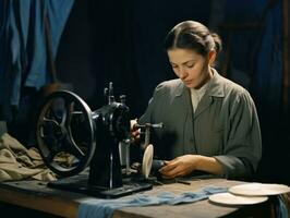 histórico de colores foto de un mujeres diario trabajo en el pasado ai generativo