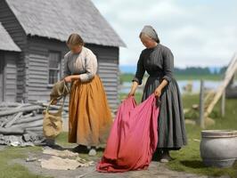 Historic colored photo of a womans daily work in the past AI Generative