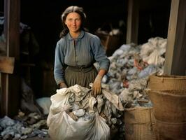 histórico de colores foto de un mujeres diario trabajo en el pasado ai generativo