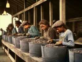 histórico de colores foto de un mujeres diario trabajo en el pasado ai generativo