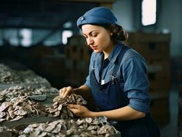 histórico de colores foto de un mujeres diario trabajo en el pasado ai generativo