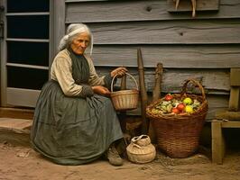 histórico de colores foto de un mujeres diario trabajo en el pasado ai generativo