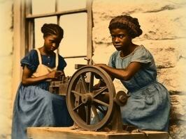 histórico de colores foto de un mujeres diario trabajo en el pasado ai generativo