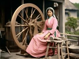 Historic colored photo of a womans daily work in the past AI Generative